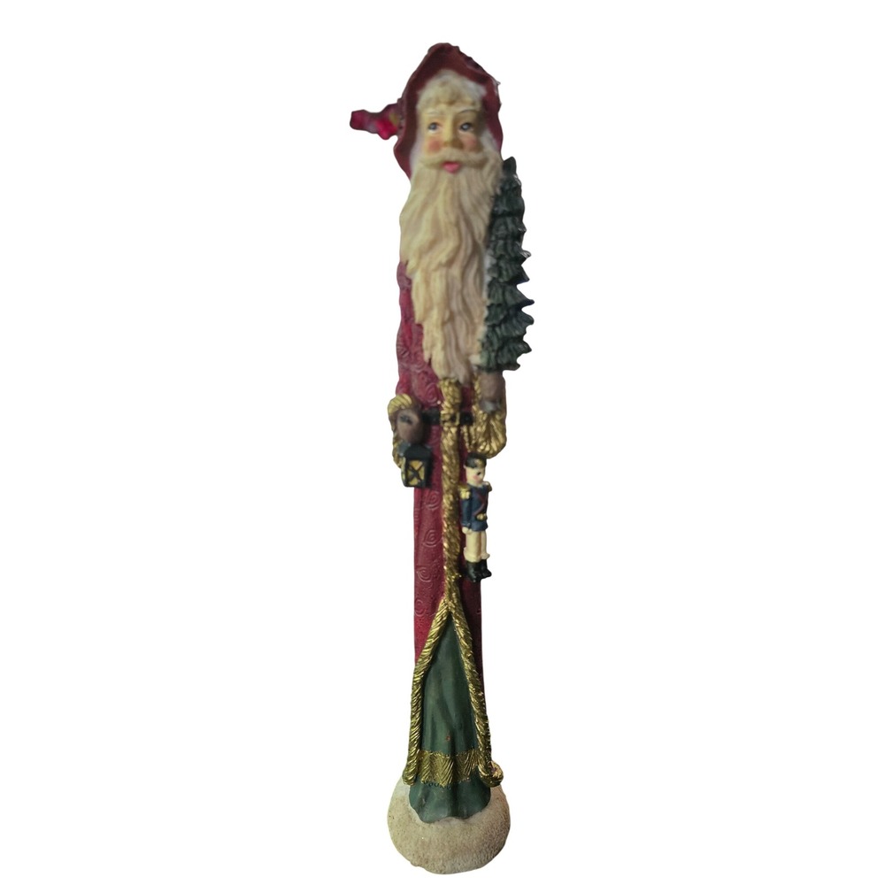 Vintage Tall Slender Santa Claus Figurine Red Gold Resin Christmas Decor